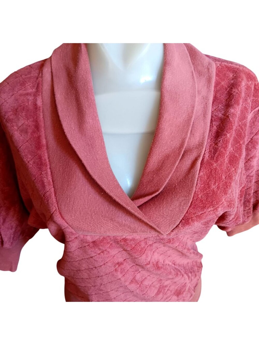 Small True Vintage Disco Sweater Dark Pink Quilted Velour Pullover 70's Shawl